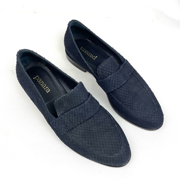Panara Dark Blue Suede Snake Skin Embossed Loafers 38 US 8 - Picture 2 of 8